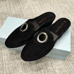NIB - Jacques Levine Black Suede Grommet Slippers - size 6